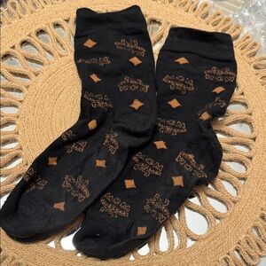 MCM Black Socks with Brown Diamond Pattern GUC retail $75